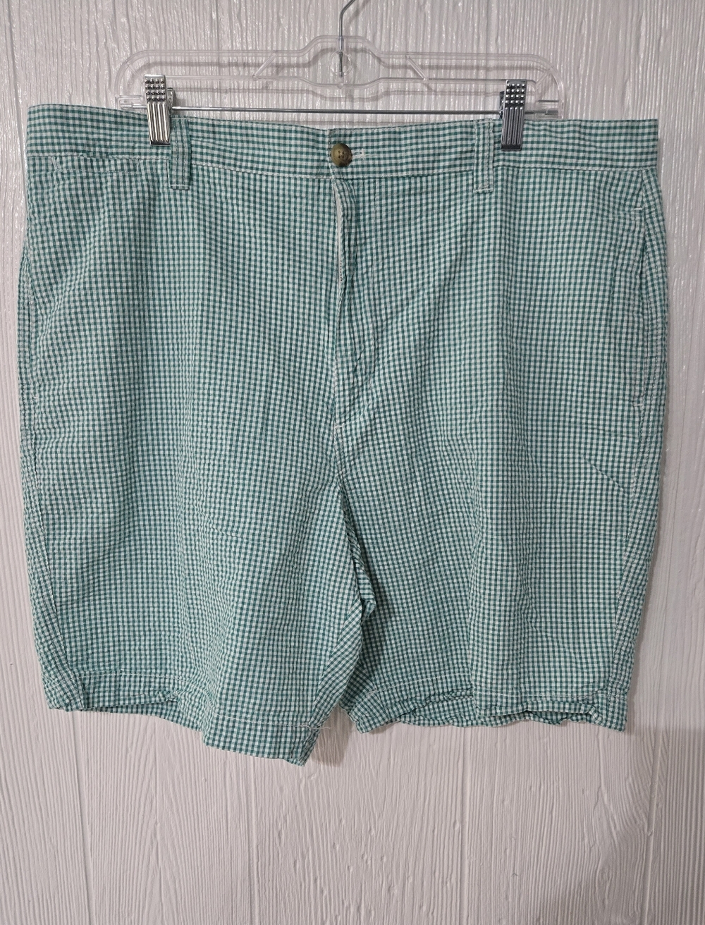Chaps Shorts 40 Men's Bermuda  Green Check Flat Front Cotton Casual